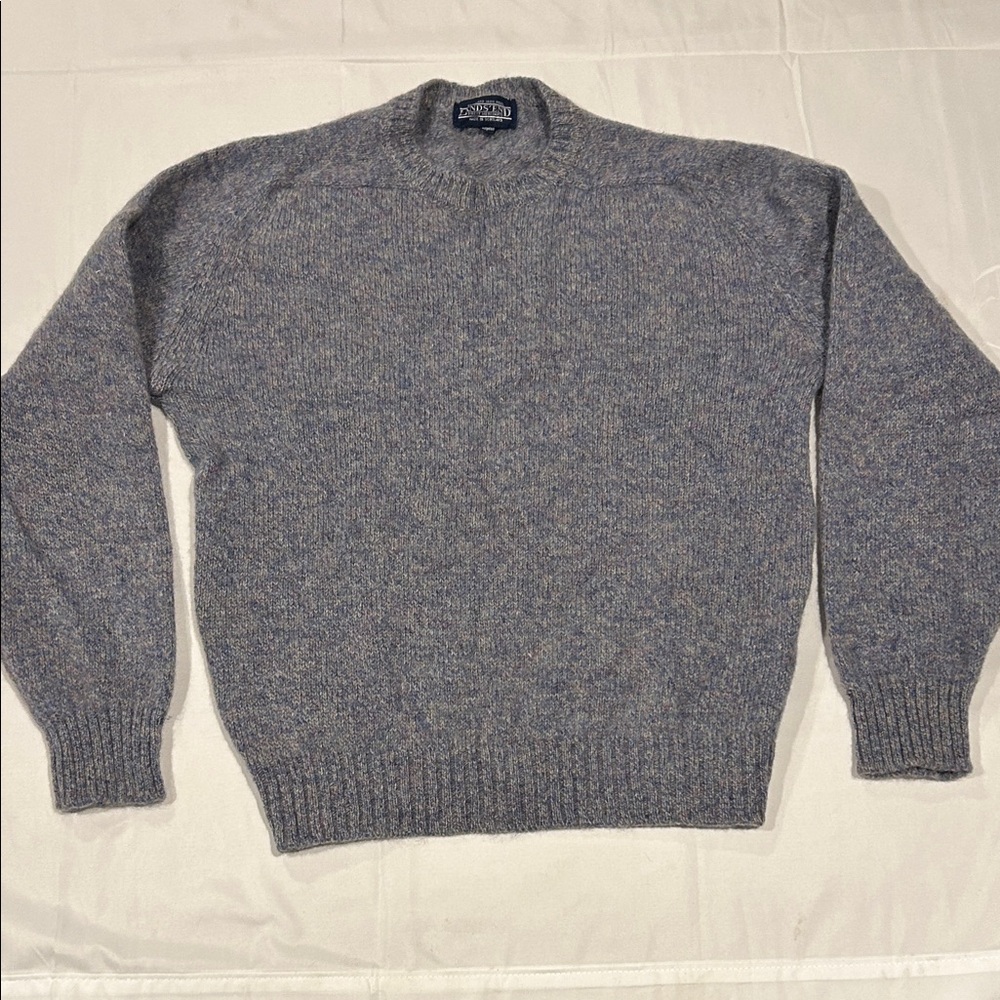 Lands' End Women’s Heathered Gray Purple Blue Crewneck Sweater 100%Shetland Wool